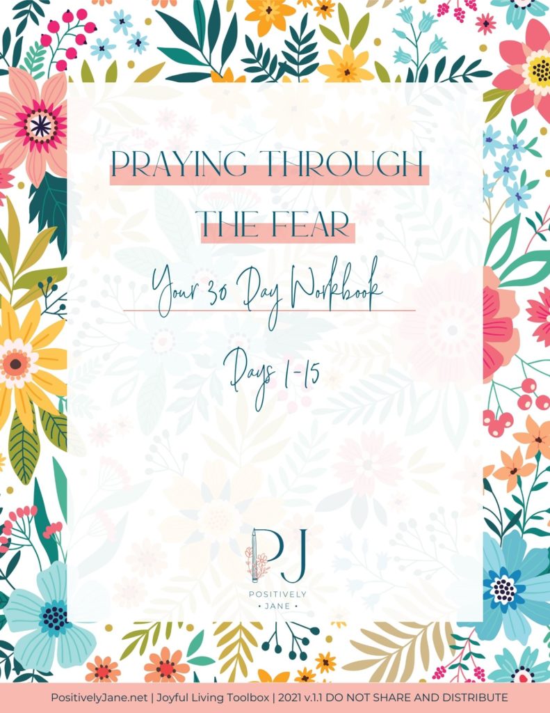 cover of '30 days praying through your fear workbook | Who does God say I am | Positively Jane