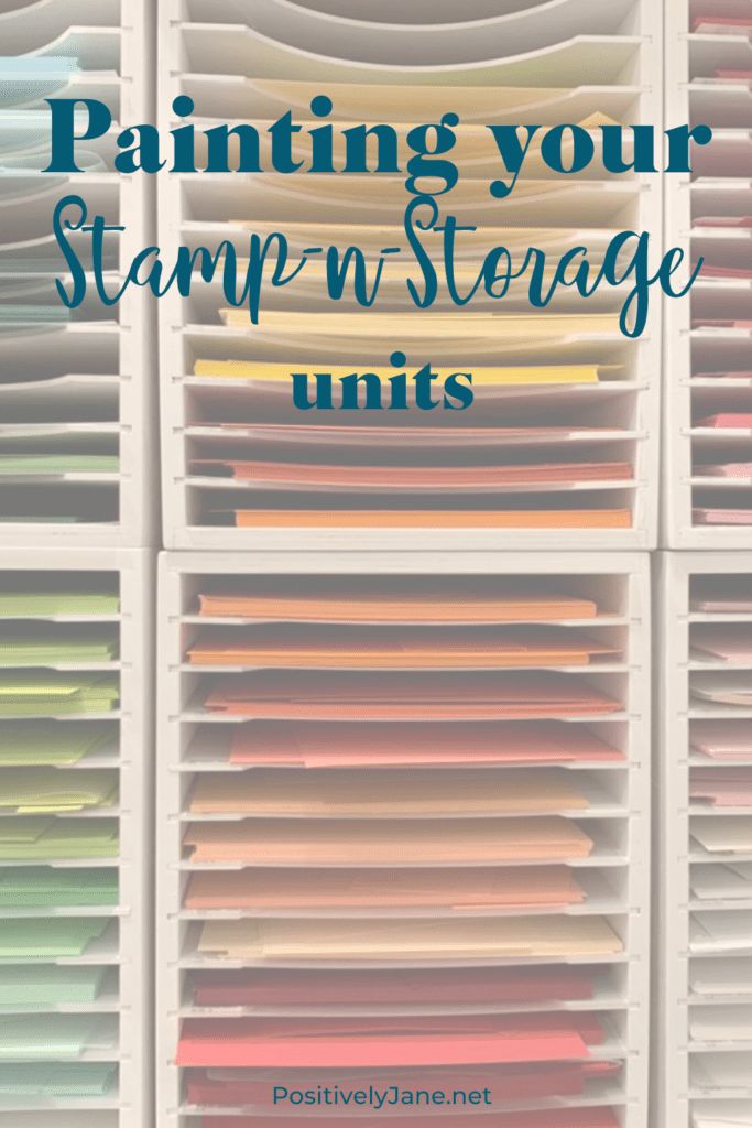 cardstock in rainbow order in a stamp-n-storage cardstock holder pin for Pinterest | stamp-n-storage organization