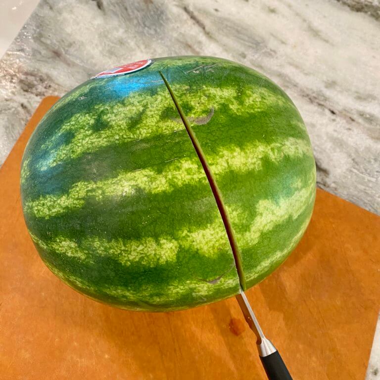 Watermelon on the counter ready to be cut up