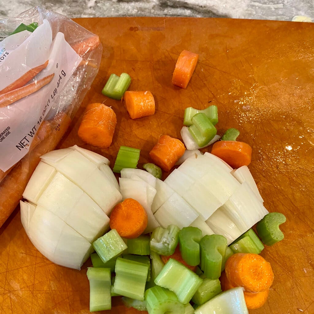 carrots, onions and celery chopped