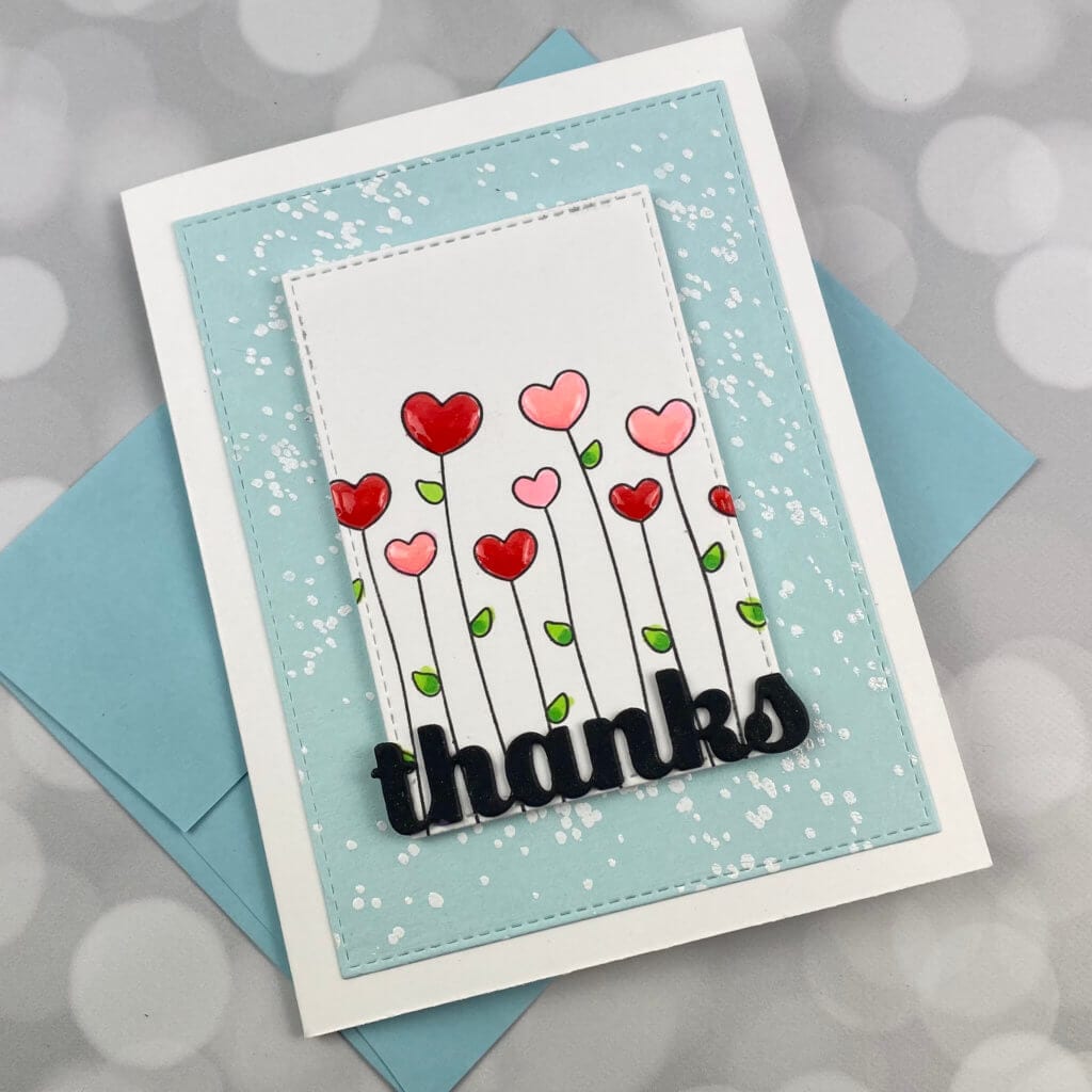 handmade thank you card featuring the simon says stamp heart garden stamp set