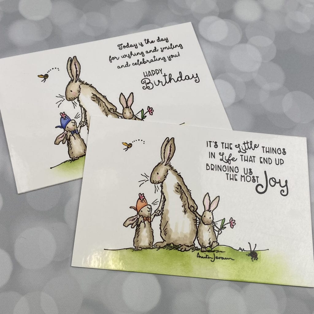 handmade card with mama and baby bunnies