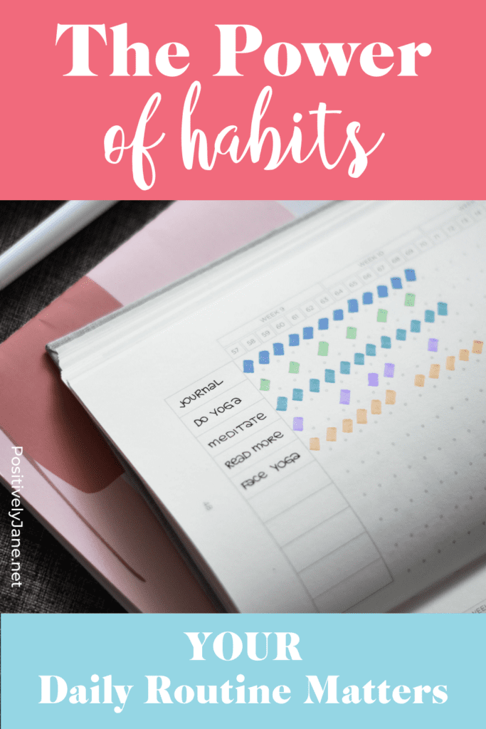 journal open to a list of habits pin for Pinterest | The power of habits | daily routine | Positively Jane