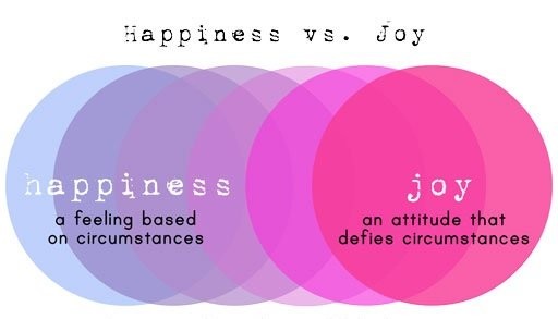 happiness vs joy text in the middle of pink and purple circles | what is the differece between joy and happiness 1 | Positively Jane